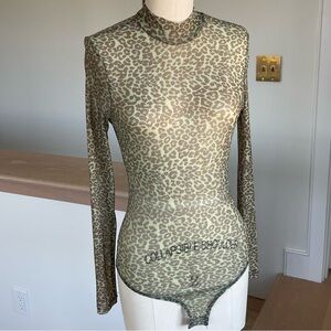 Princess Polly green/brown cheetah print mesh bodysuit, size 2